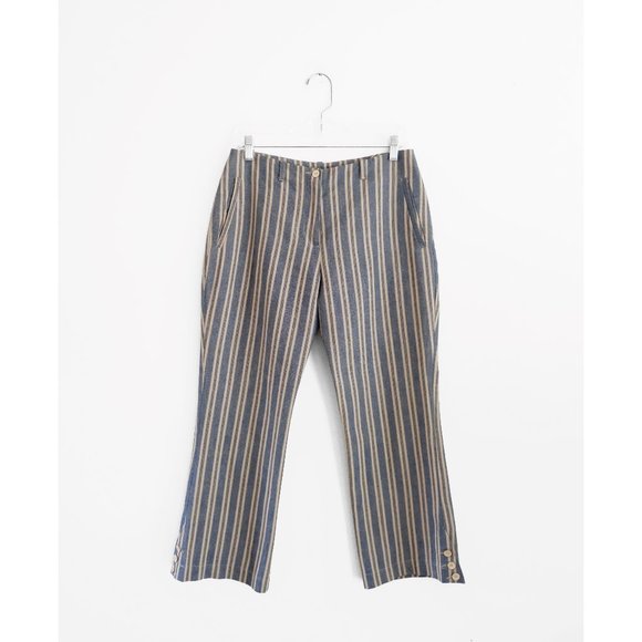 Lilith Blue Gray Beige Stripe Linen Cotton Crop Pants size 36 Extra Small - Picture 7 of 9